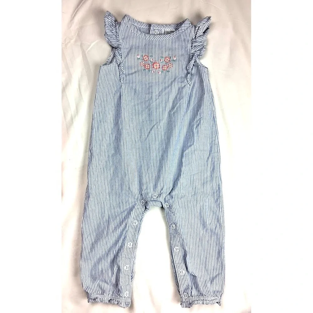 Carter's Baby Girl 12 Mos Outfit Lot Longall Shorts Tank Set Coral Pink Blue
